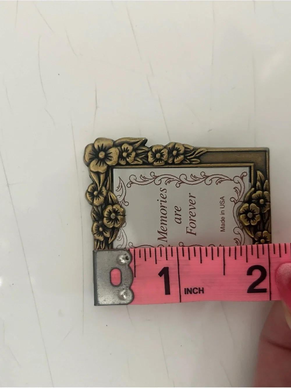Set of 2 Vintage Mini Brass Mouse Rose Picture Frames Trinket Shelf